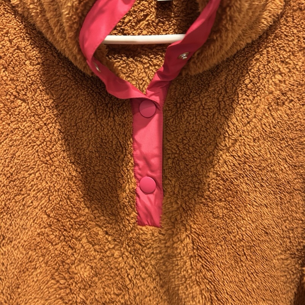 J.Crew Womens Brown Teddy Sherpa Fleece Snap Neck Pullover Jacket Size L Outdoor - Picture 2 of 7